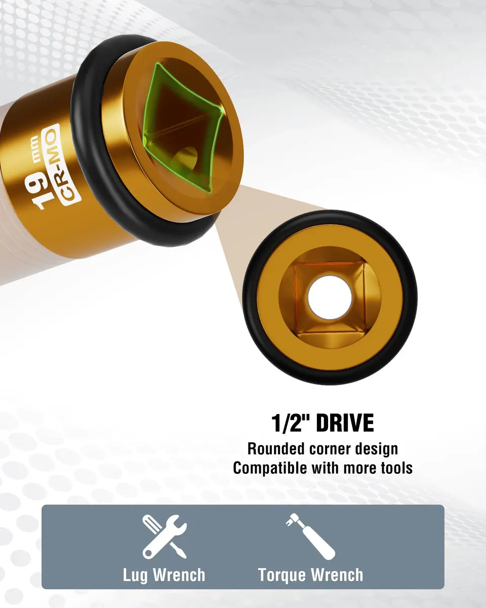 WORKPRO 1/2" Drive 19mm Deep Thin Wall Impact Socket | Premium Cr-Mo Steel for Lug Nuts - view 5
