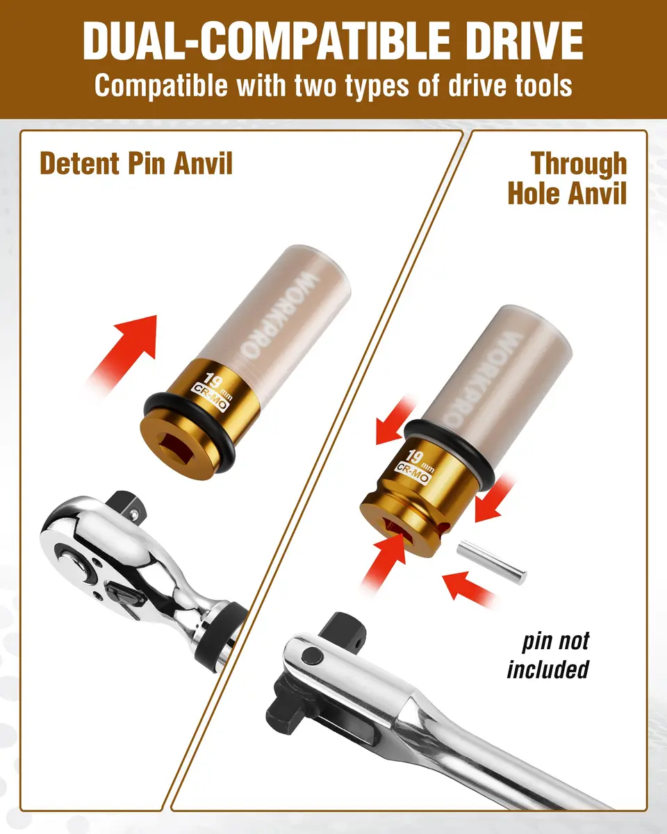 WORKPRO 1/2" Drive 19mm Deep Thin Wall Impact Socket | Premium Cr-Mo Steel for Lug Nuts - view 8