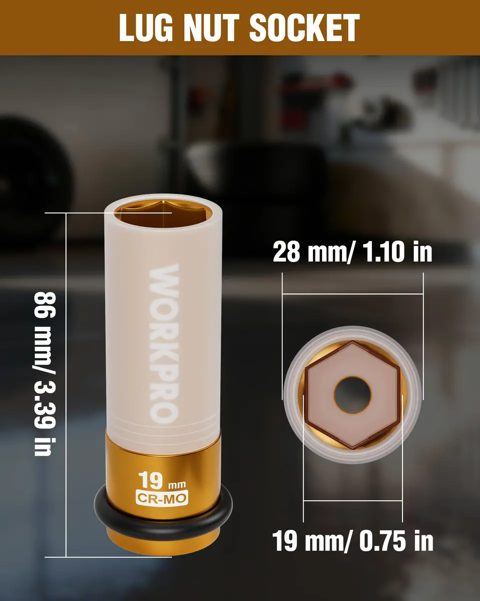 WORKPRO 1/2" Drive 19mm Deep Thin Wall Impact Socket | Premium Cr-Mo Steel for Lug Nuts - view 2