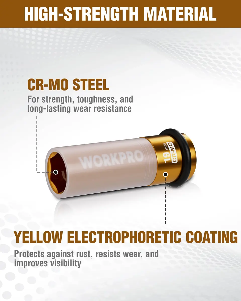 WORKPRO 1/2" Drive 19mm Deep Thin Wall Impact Socket | Premium Cr-Mo Steel for Lug Nuts - view 3
