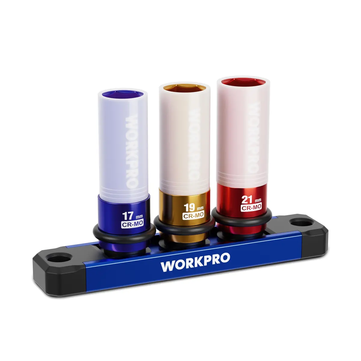 WORKPRO 1/2" Drive Lug Nut Impact Duty Socket Set, 3 Pieces 17-19-21mm | Thin Wall Deep Sockets for Cars - main product image