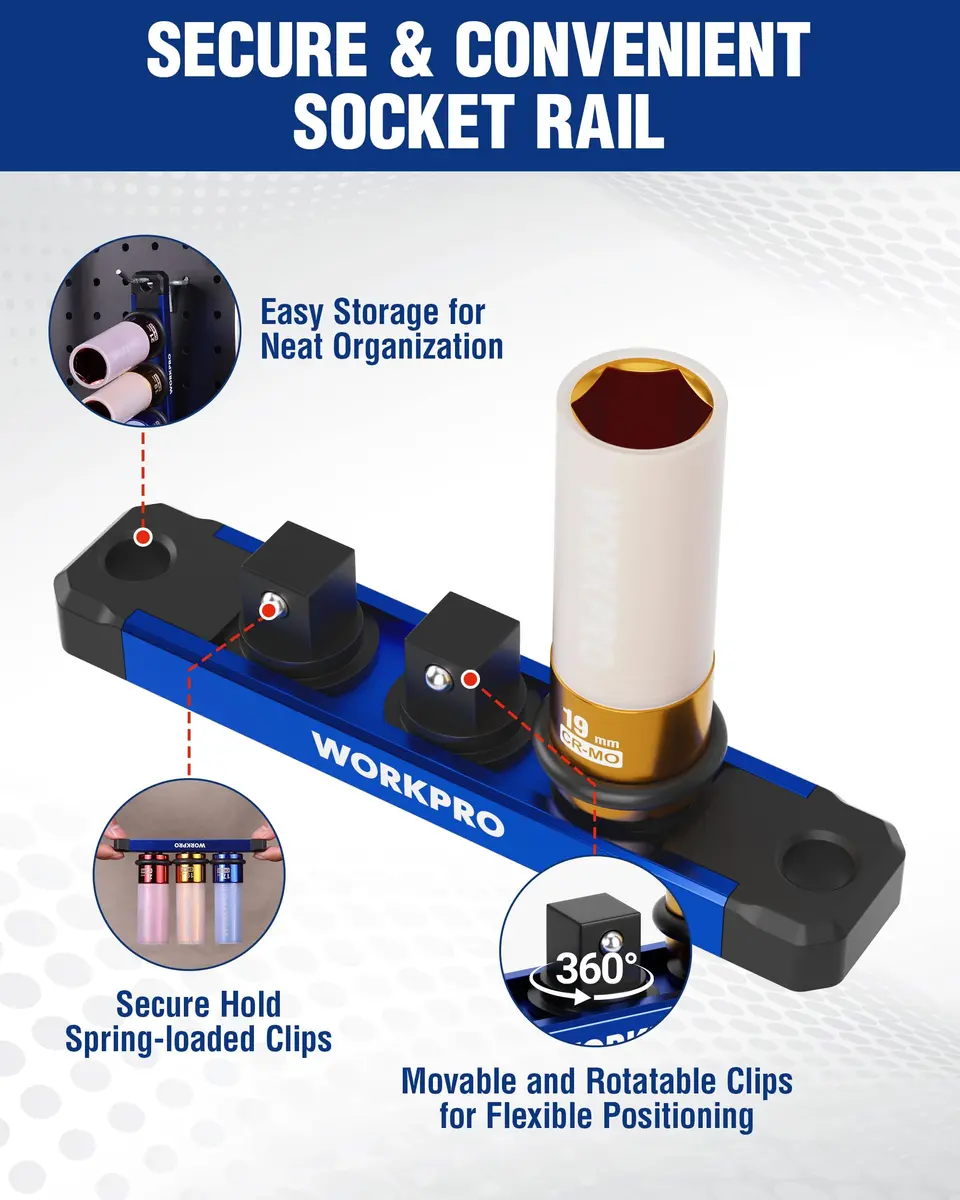 WORKPRO 1/2" Drive Lug Nut Impact Duty Socket Set, 3 Pieces 17-19-21mm | Thin Wall Deep Sockets for Cars - view 9