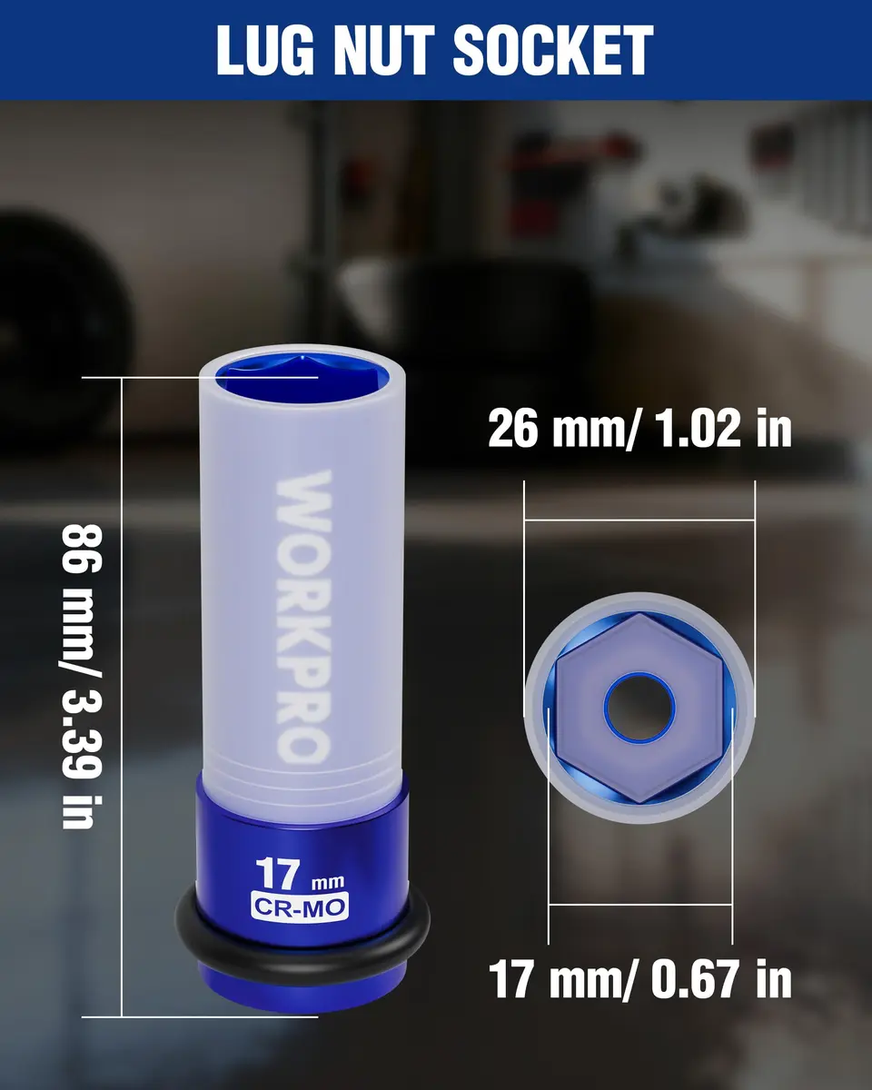 WORKPRO 1/2" Drive 17mm Deep Thin Wall Impact Socket | Chrome Molybdenum Steel - view 2