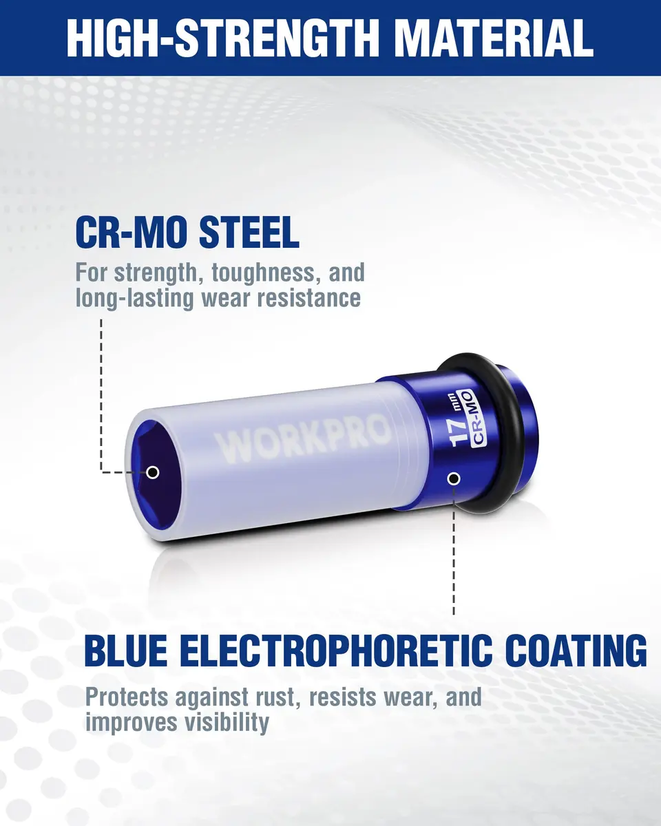 WORKPRO 1/2" Drive 17mm Deep Thin Wall Impact Socket | Chrome Molybdenum Steel - view 3
