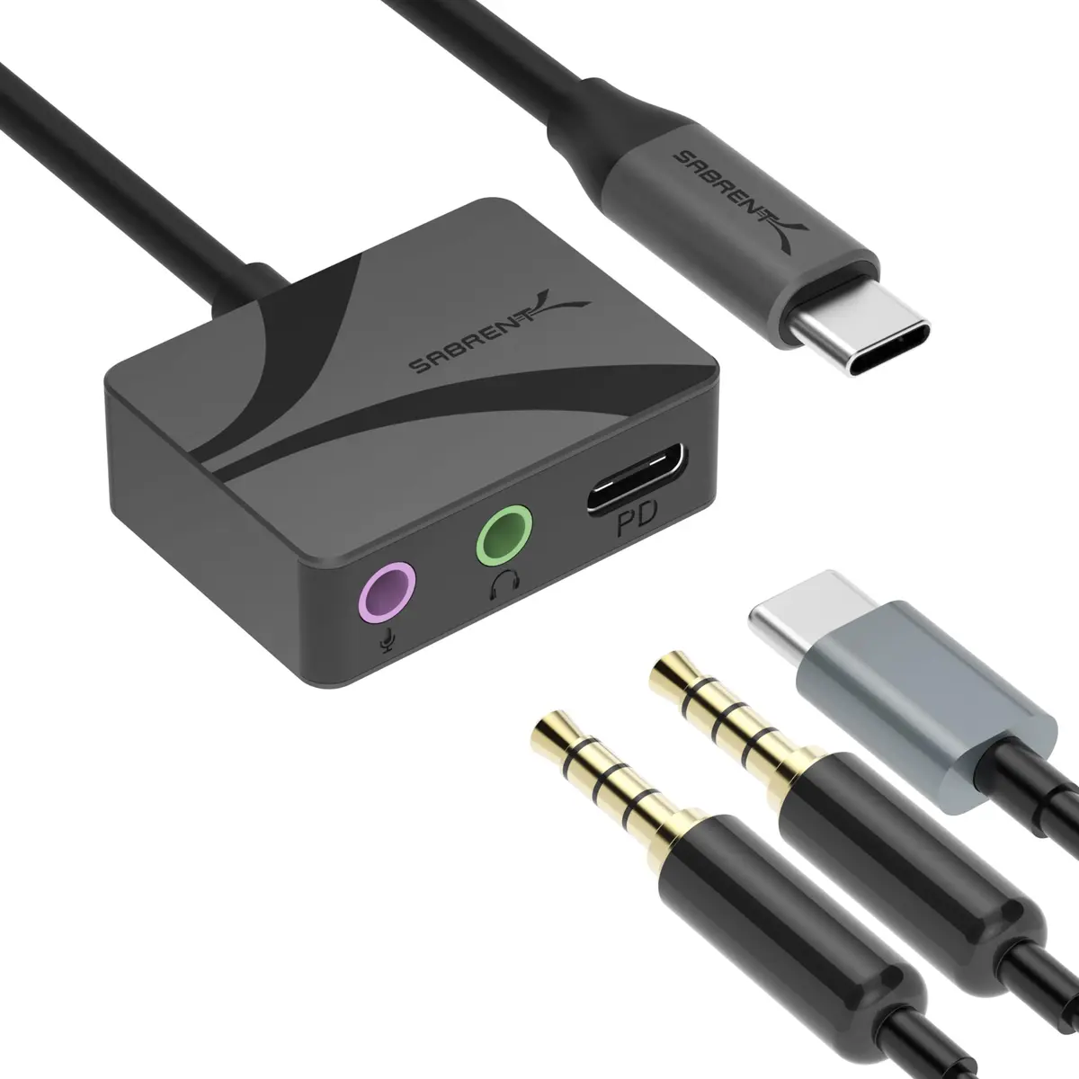 SABRENT USB-C to 3.5mm Audio Adapter with 100W PD, 24-Bit | Portable Sound Card for USB-C Devices - main product image