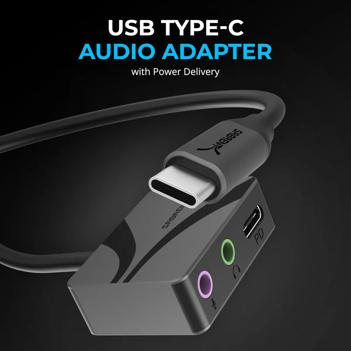 SABRENT USB-C to 3.5mm Audio Adapter with 100W PD, 24-Bit | Portable Sound Card for USB-C Devices - view 2