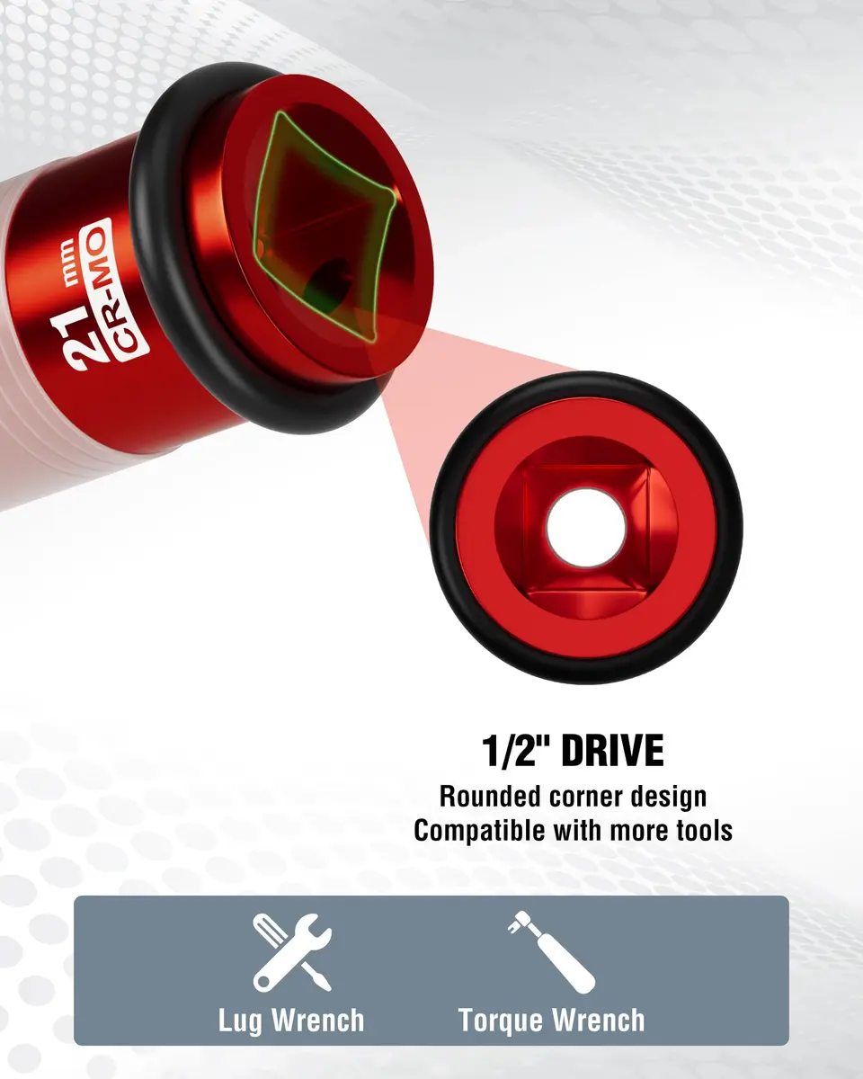 WORKPRO 1/2" Drive 21mm Deep Thin Wall Impact Socket | Cr-Mo Steel Wheel Lug Nut Socket - view 5