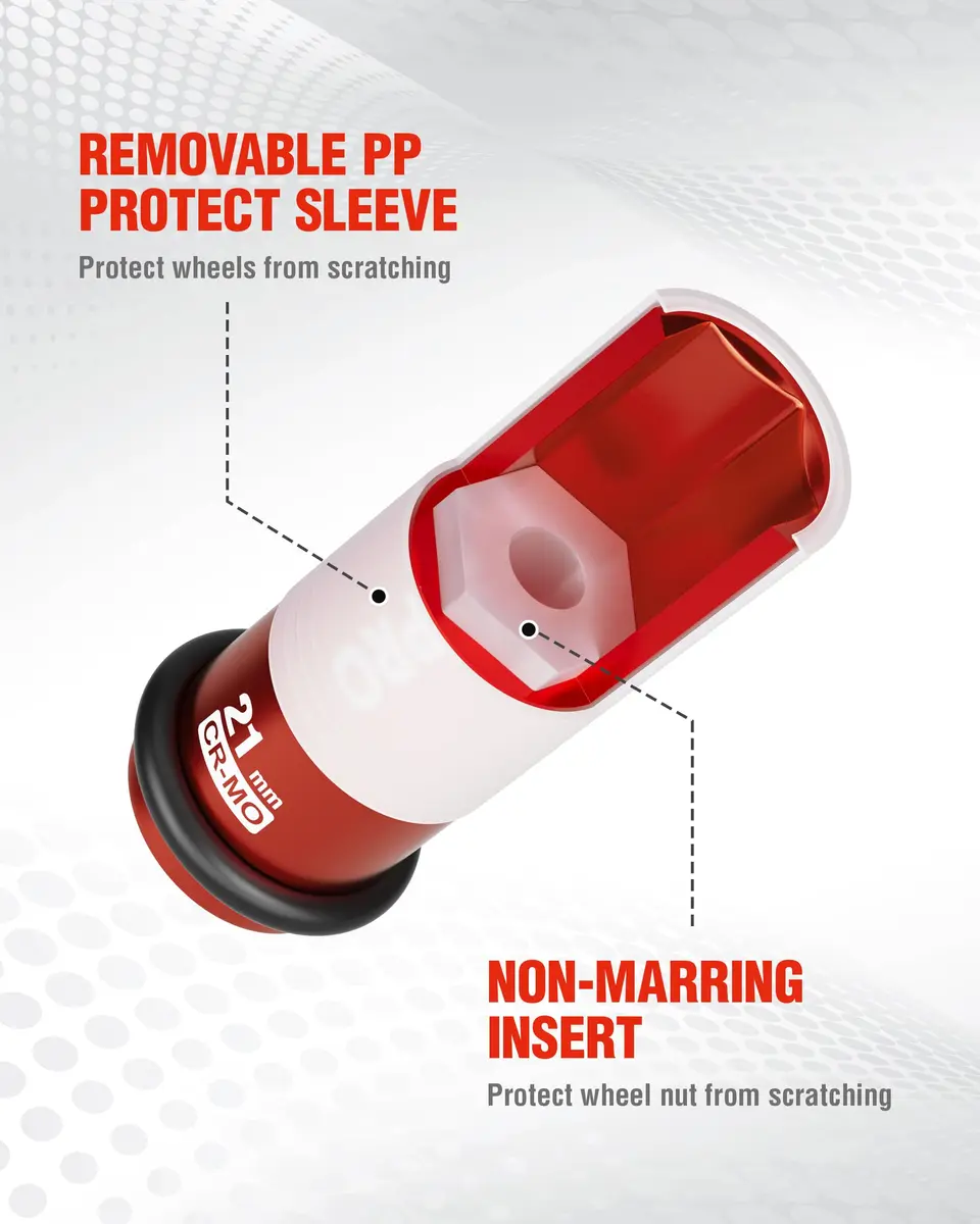 WORKPRO 1/2" Drive 21mm Deep Thin Wall Impact Socket | Cr-Mo Steel Wheel Lug Nut Socket - view 6