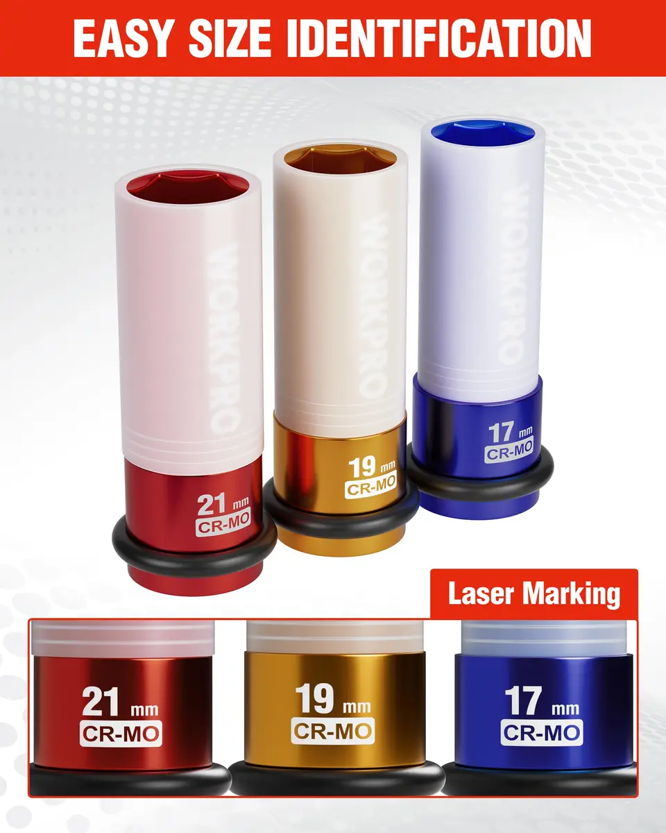 WORKPRO 1/2" Drive 21mm Deep Thin Wall Impact Socket | Cr-Mo Steel Wheel Lug Nut Socket - view 7
