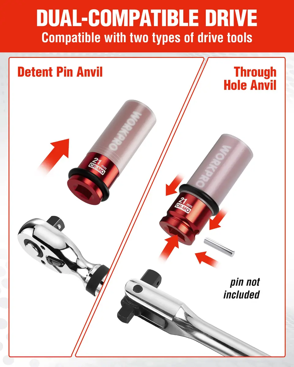 WORKPRO 1/2" Drive 21mm Deep Thin Wall Impact Socket | Cr-Mo Steel Wheel Lug Nut Socket - view 8