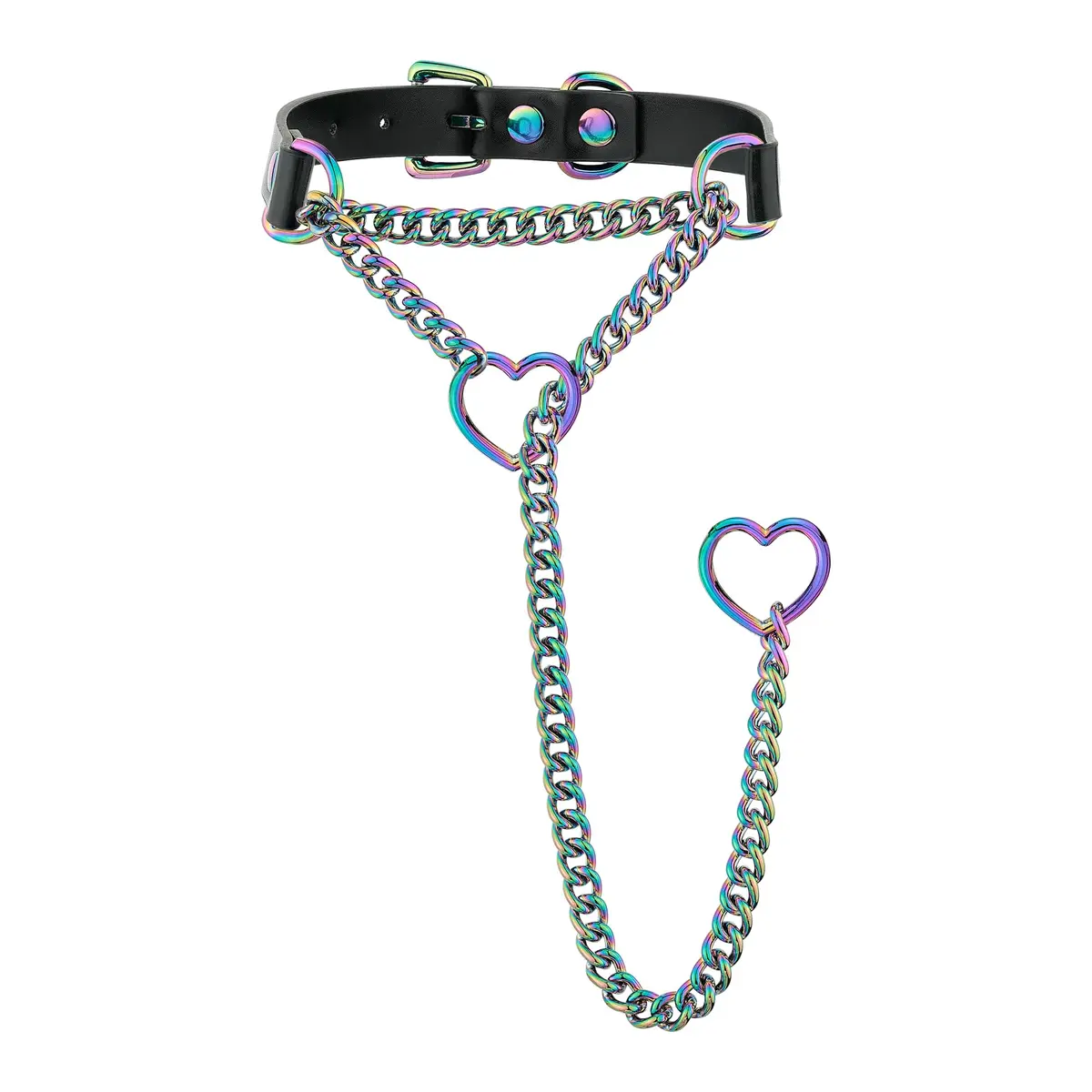 ADEMISHIA Handmade Black Heart O-ring Slip Chain Choker Collar For Women, Adjustable 21.5-23.5 inches | Punk Gothic Style - view 2