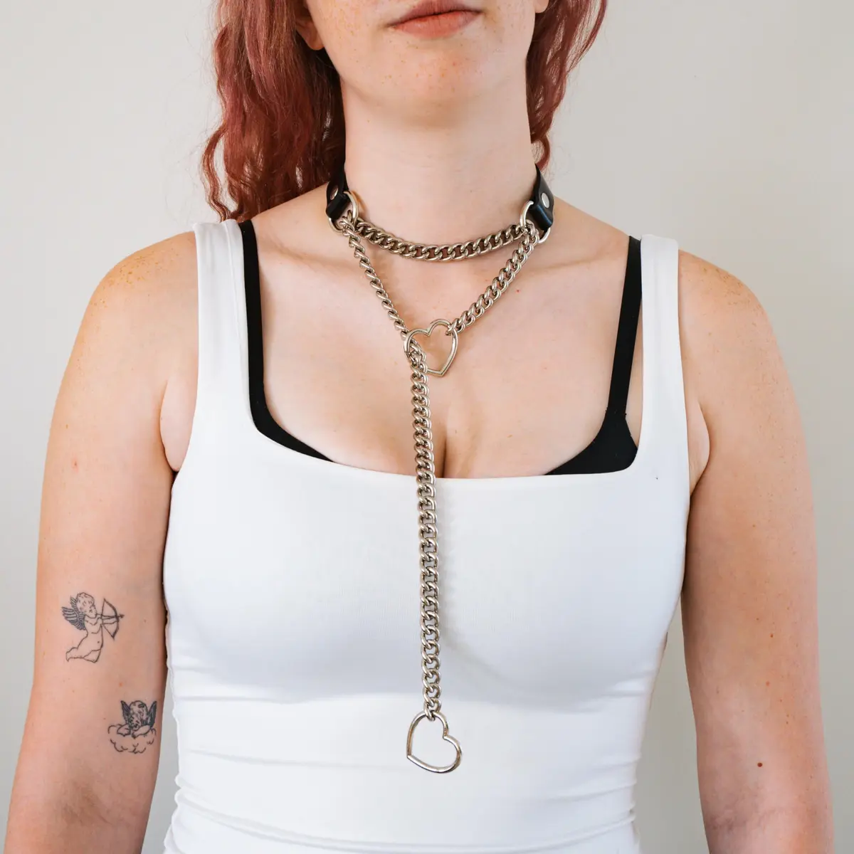 ADEMISHIA Handmade Black Heart O-ring Slip Chain Choker Collar For Women, Adjustable 21.5-23.5 inches | Punk Gothic Style - view 3