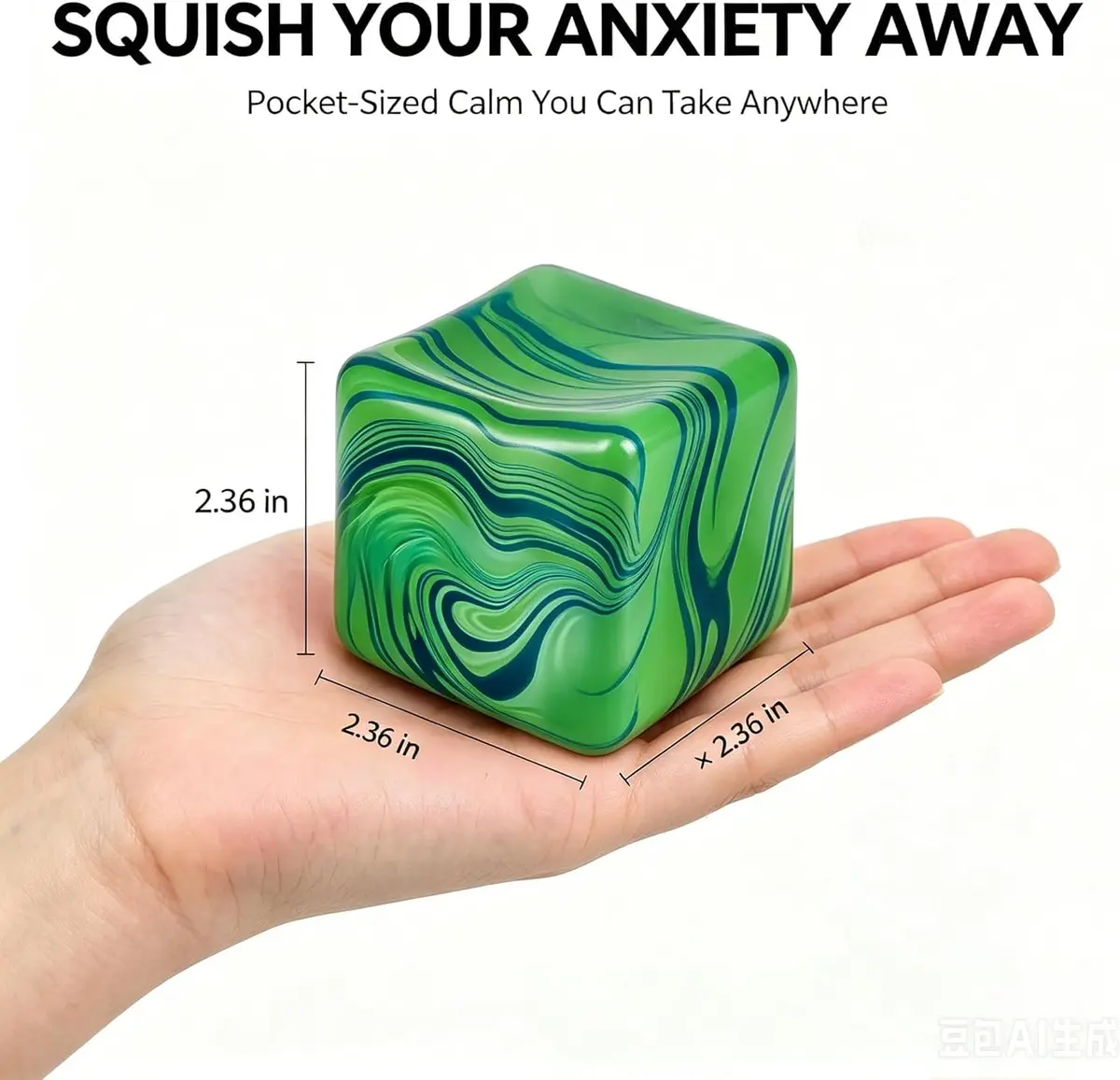 Drephere Green Ice Cube Stress Ball 5.6cm (2.2 inches) | Non-Toxic Sensory Toy for Kids & Adults - view 2
