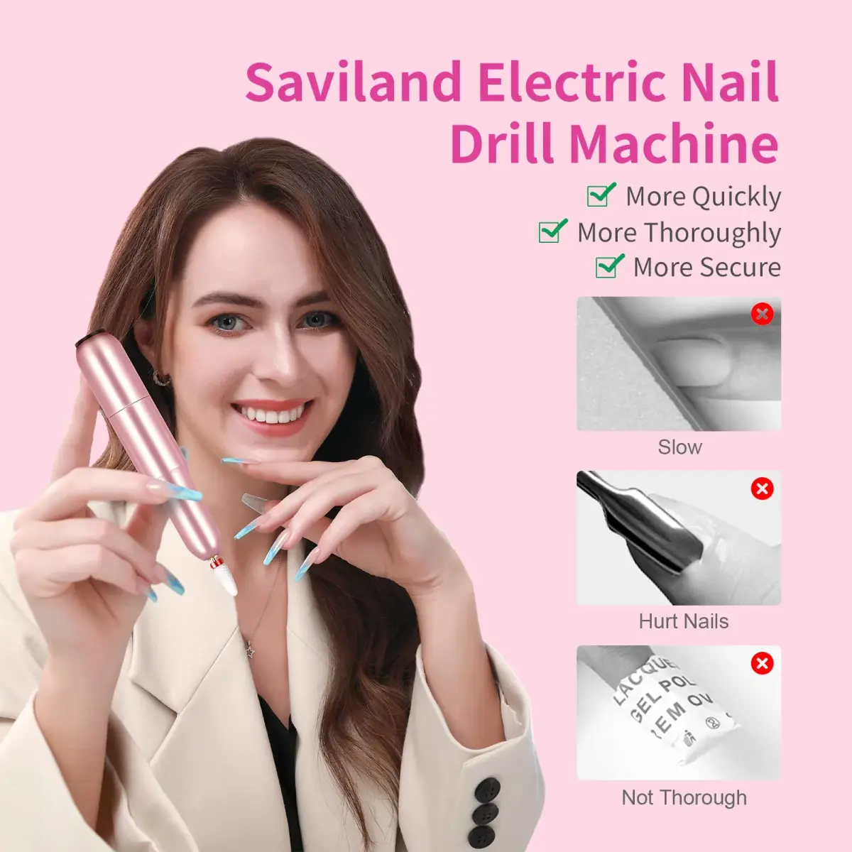 SAVILAND Electric Nail Drill 20000RPM Portable Efile Machine with 7 Bits & 51 Sanding Bands | Professional Acrylic Gel Nail Care - view 4