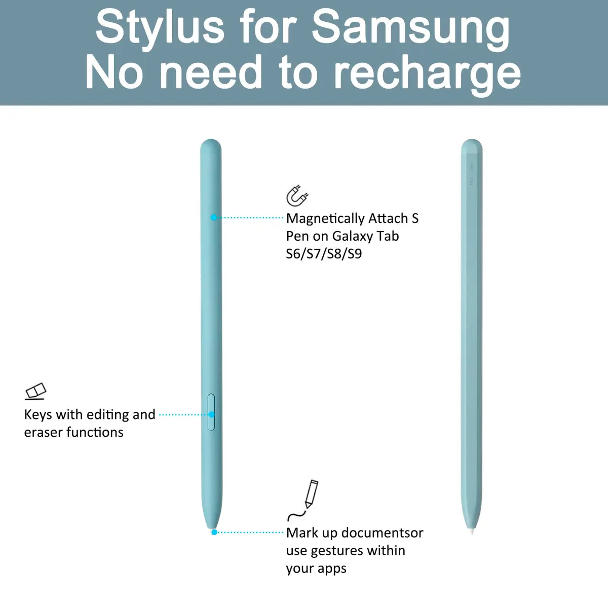 Amtake Replacement S Pen for Samsung Galaxy Tab S6 Lite (Light Blue, 6-Piece Set) | 4096 Pressure Levels - view 4
