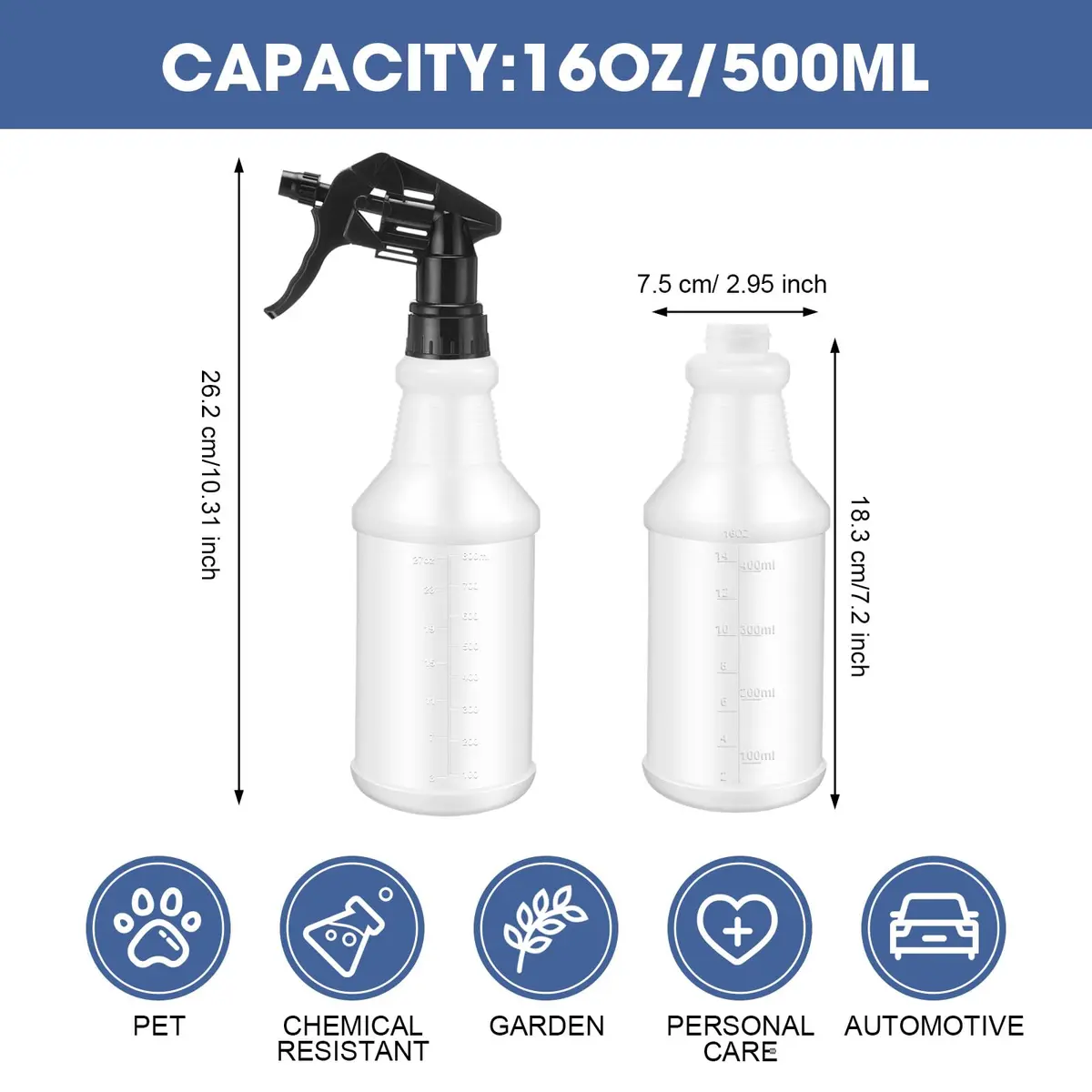 Gandeer 10 Pack 16 oz Spray Bottles | Stylish Cleaning Containers, Black, Reusable, Leak-Proof, Portable - view 2
