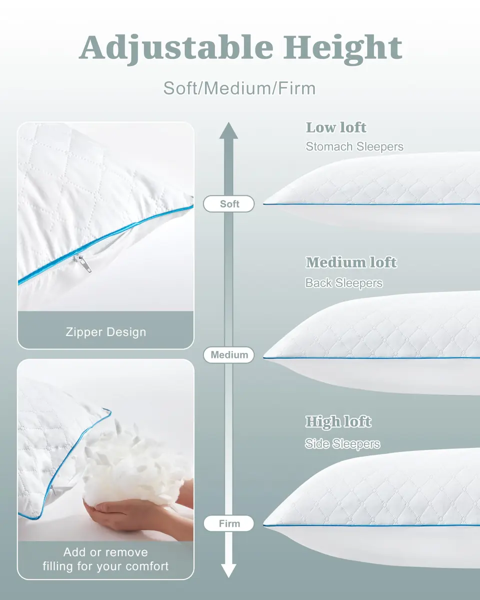 YZ HOME Long Body Pillow for Adults | Firm Support with Adjustable Height (20x54 Inch, White) - view 6