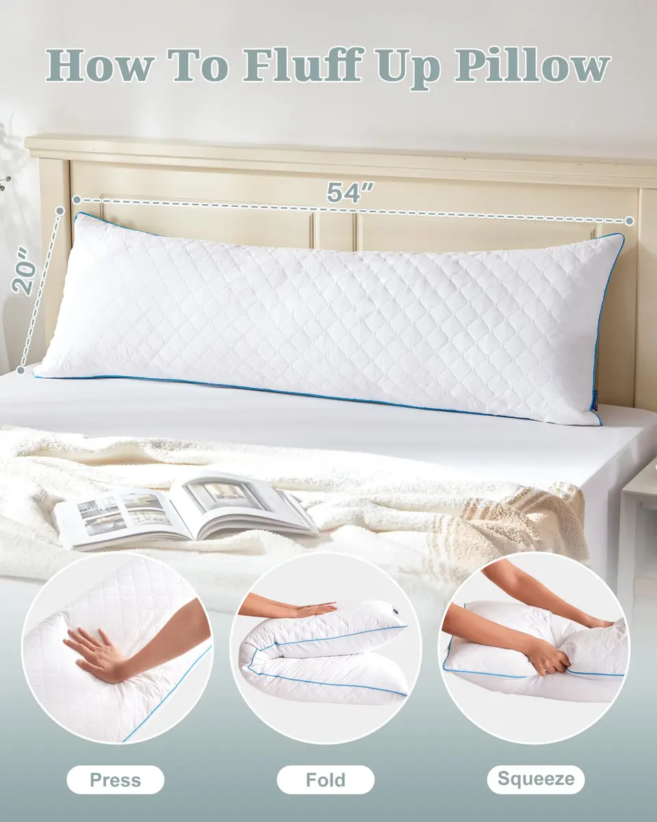 YZ HOME Long Body Pillow for Adults | Firm Support with Adjustable Height (20x54 Inch, White) - view 7