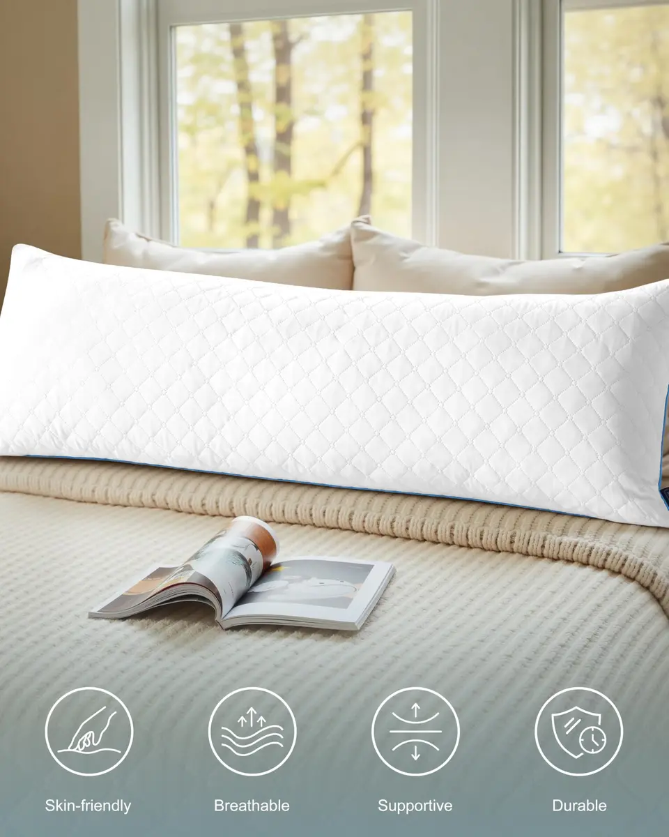 YZ HOME Long Body Pillow for Adults | Firm Support with Adjustable Height (20x54 Inch, White) - view 2