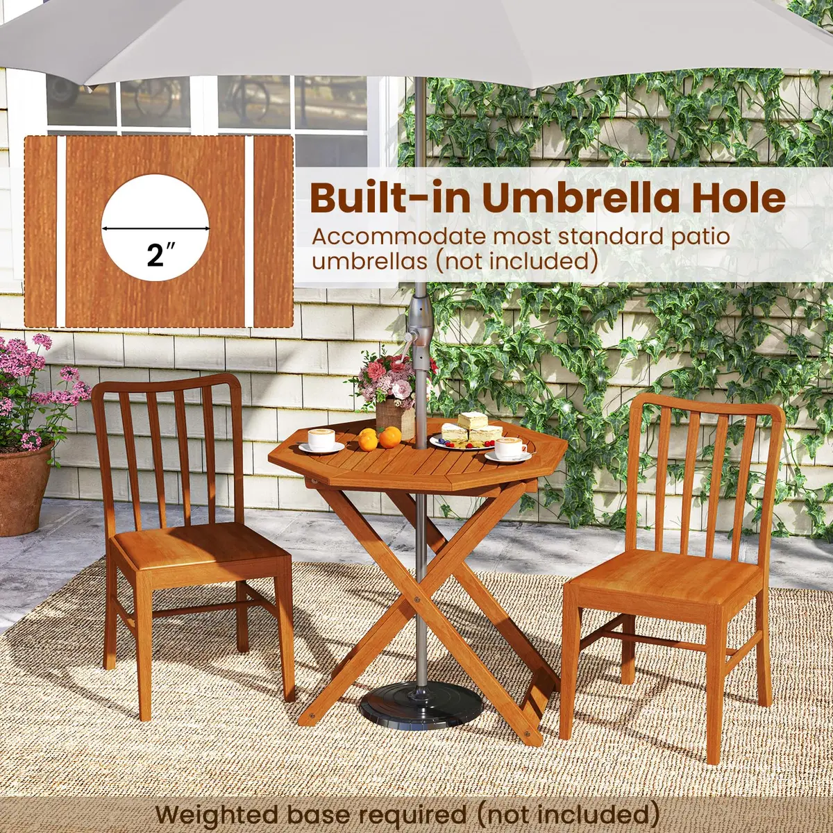 CLEEMAN Folding Outdoor Dining Table 32" x 32" Octagon Solid Wood Teak Oil Finish - view 5