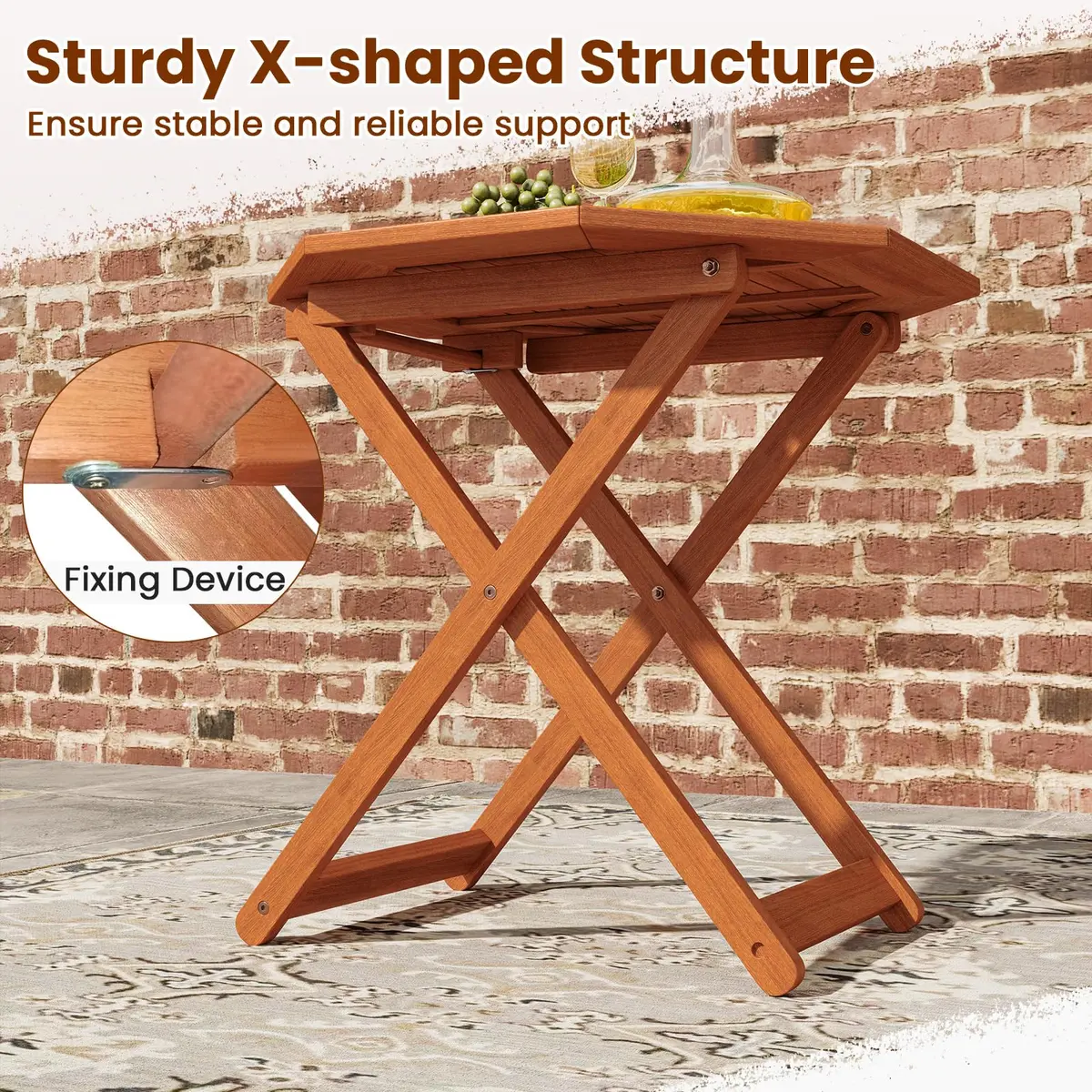 CLEEMAN Folding Outdoor Dining Table 32" x 32" Octagon Solid Wood Teak Oil Finish - view 8
