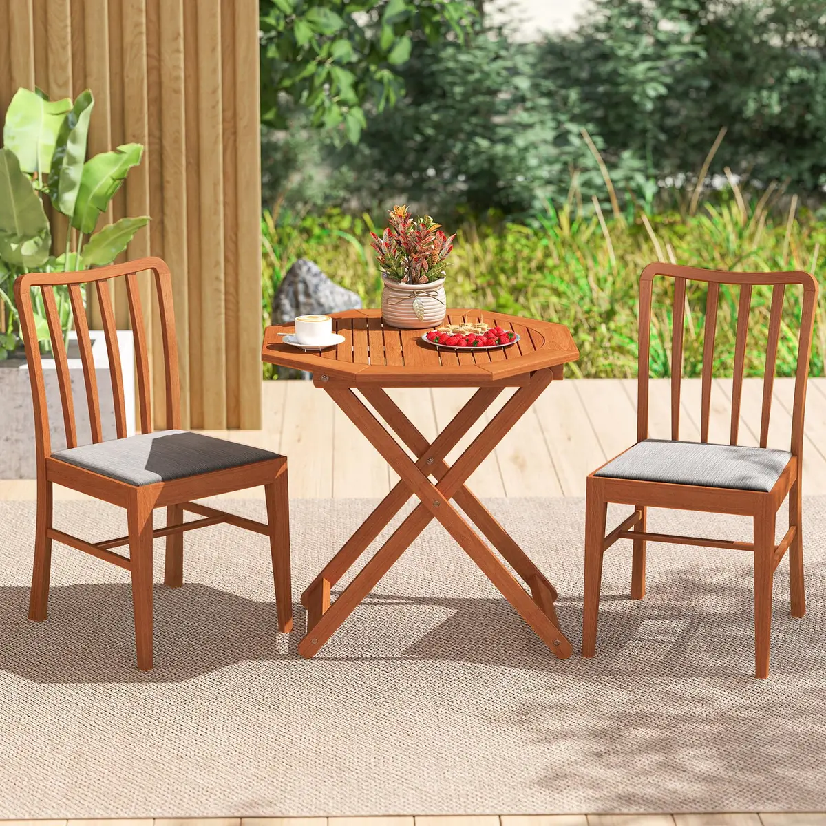CLEEMAN Folding Outdoor Dining Table 32" x 32" Octagon Solid Wood Teak Oil Finish - view 9