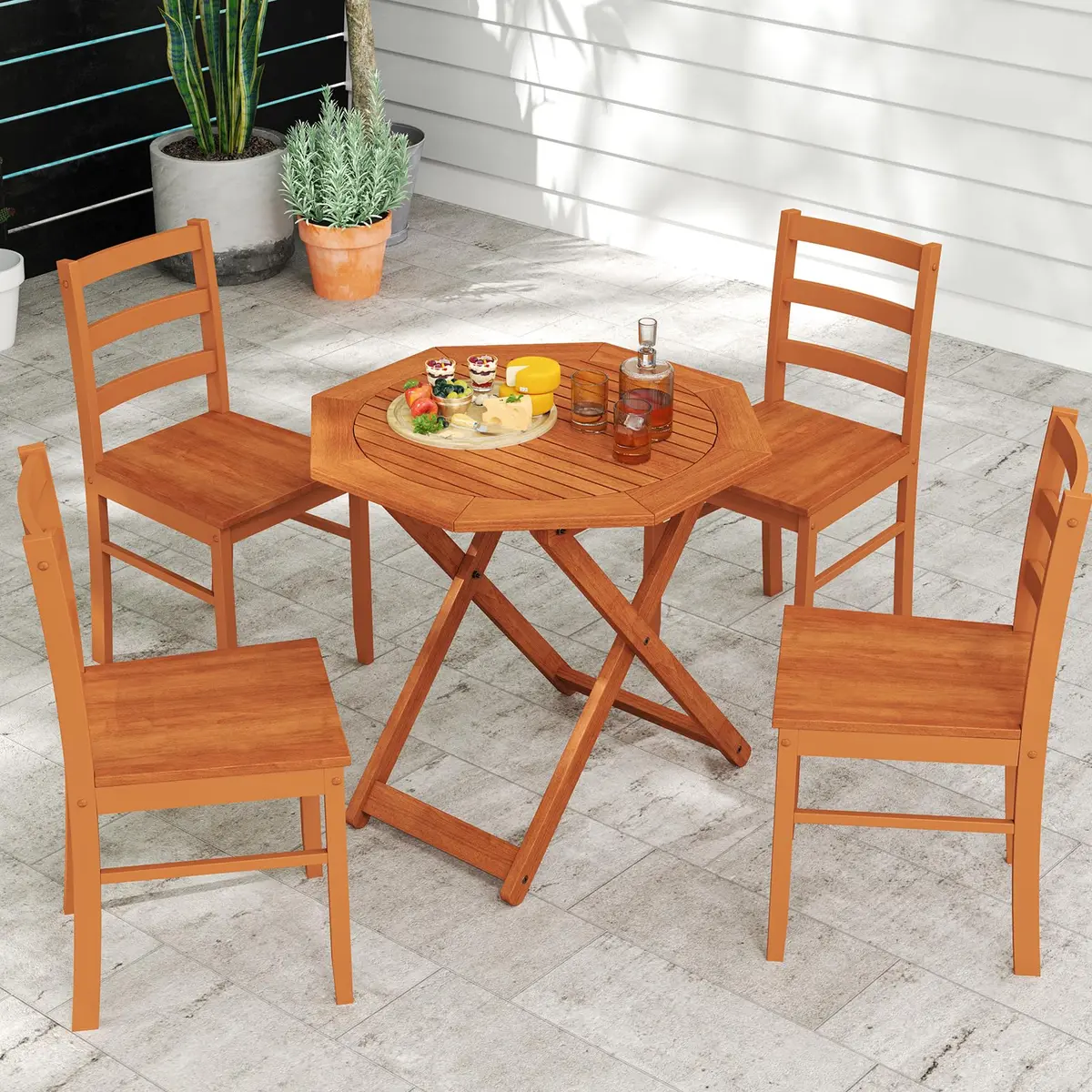 CLEEMAN Folding Outdoor Dining Table 32" x 32" Octagon Solid Wood Teak Oil Finish - view 2