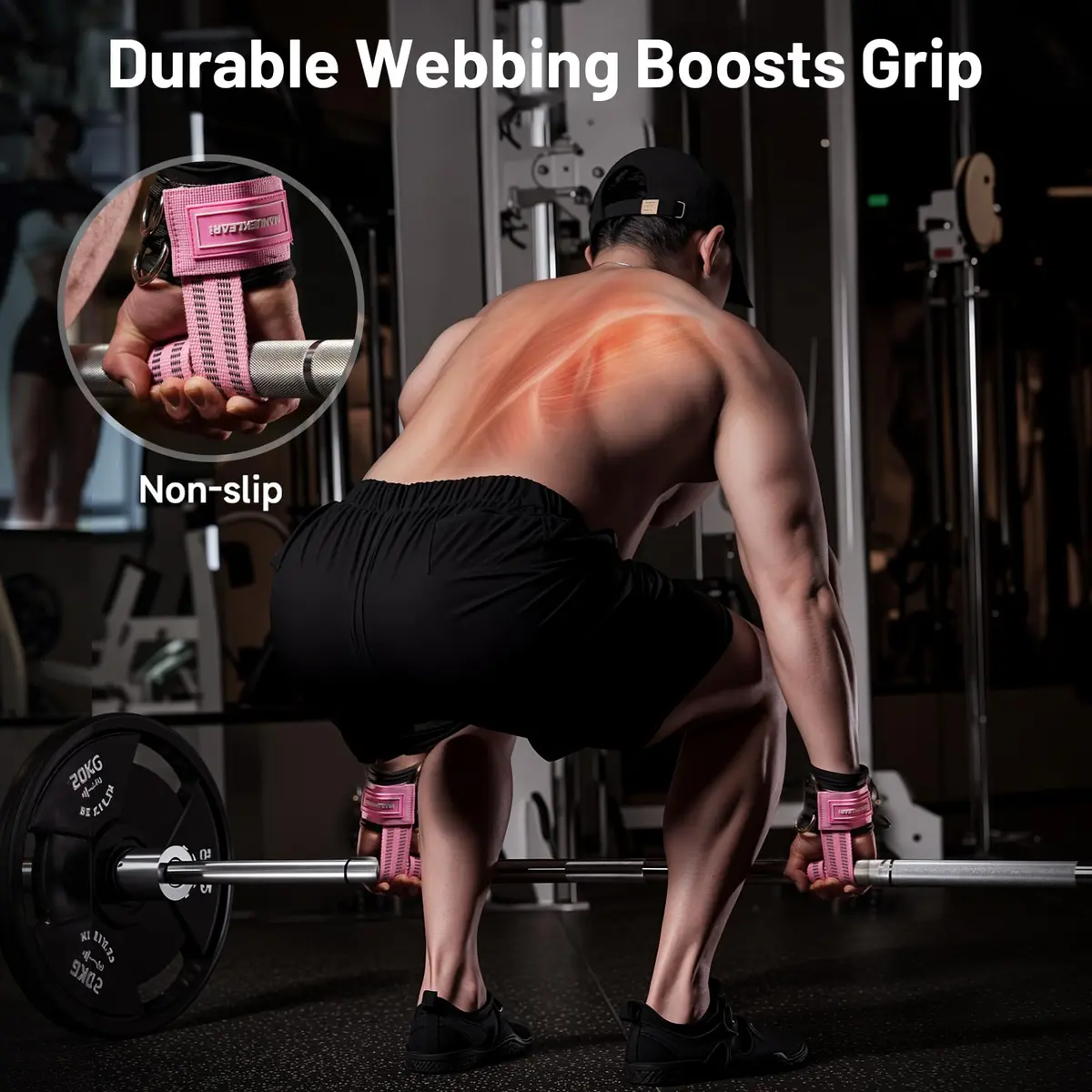 M MANUEKLEAR Pink Lifting Straps with Double D-Rings for Cable Machine & Weight Training, Size M (6.3-7.5 inch) - view 4