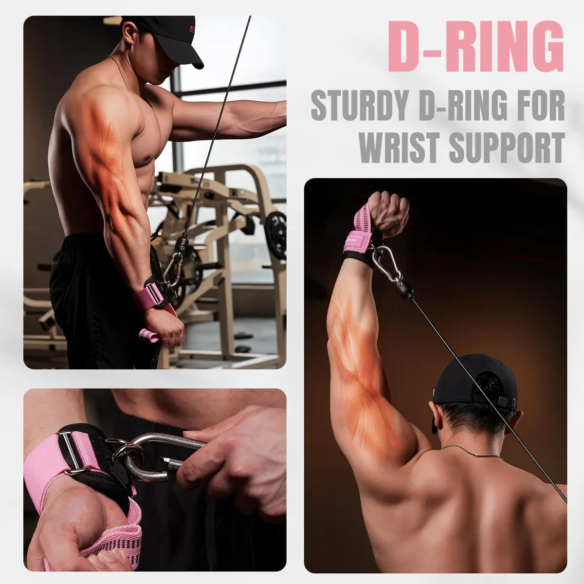 M MANUEKLEAR Pink Lifting Straps with Double D-Rings for Cable Machine & Weight Training, Size M (6.3-7.5 inch) - view 5