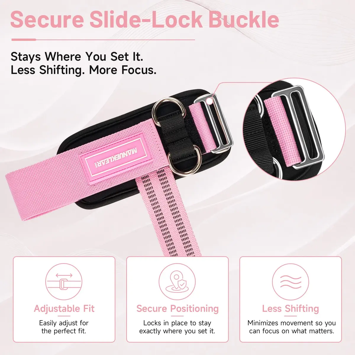 M MANUEKLEAR Pink Lifting Straps with Double D-Rings for Cable Machine & Weight Training, Size M (6.3-7.5 inch) - view 6
