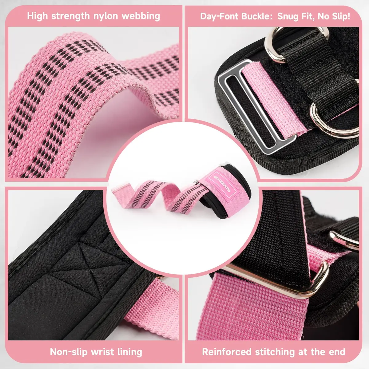 M MANUEKLEAR Pink Lifting Straps with Double D-Rings for Cable Machine & Weight Training, Size M (6.3-7.5 inch) - view 7
