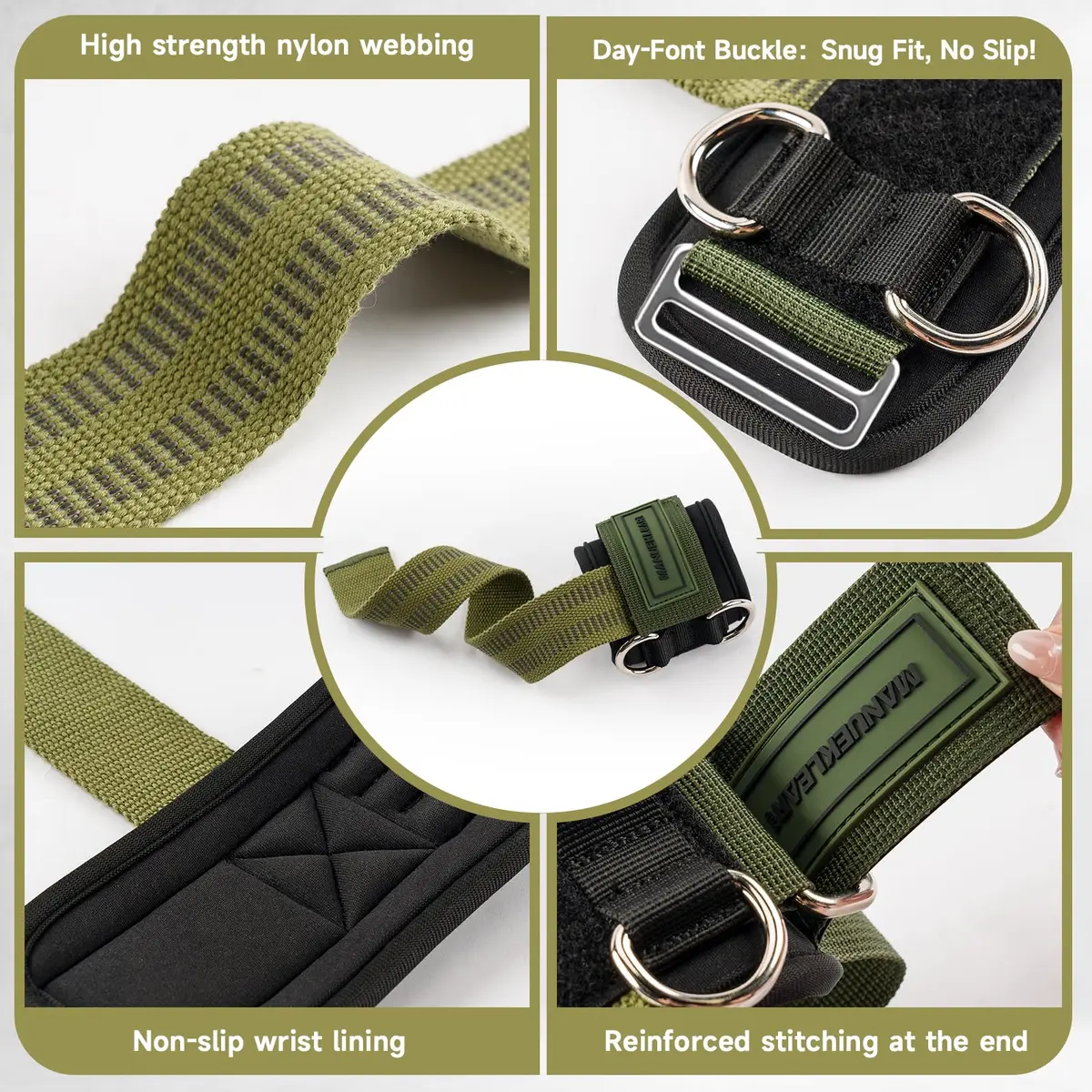 M MANUEKLEAR Green Lifting Straps with Double D-Ring & Padded Support, 34cm (13.4in) | Grip Strength for Weightlifting - view 7