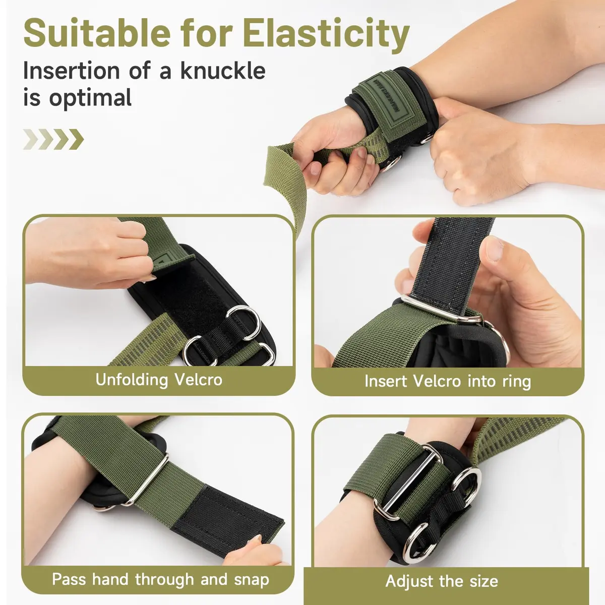 M MANUEKLEAR Green Lifting Straps with Double D-Ring & Padded Support, 34cm (13.4in) | Grip Strength for Weightlifting - view 3
