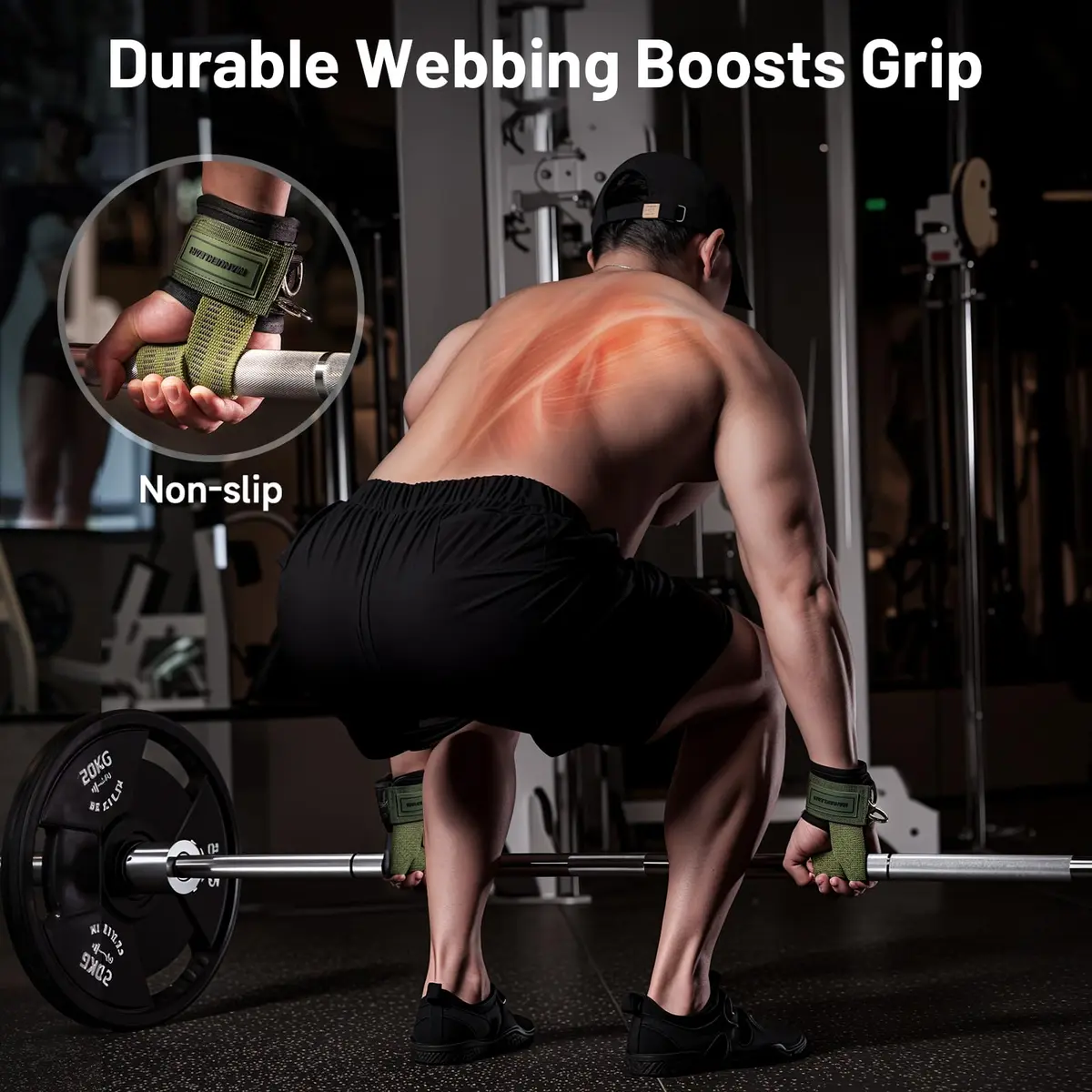 M MANUEKLEAR Green Lifting Straps with Double D-Ring & Padded Support, 34cm (13.4in) | Grip Strength for Weightlifting - view 4
