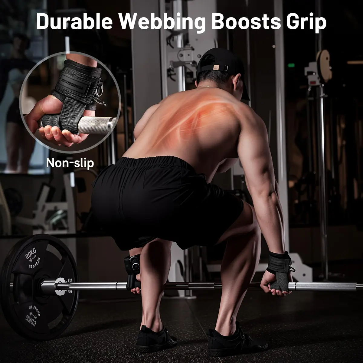 M MANUEKLEAR Black Lifting Straps with Double D-Ring & Padded Wrist Support for Weightlifting, Gym Workouts (Pair, M: 6.3-7.5 inch) - view 4