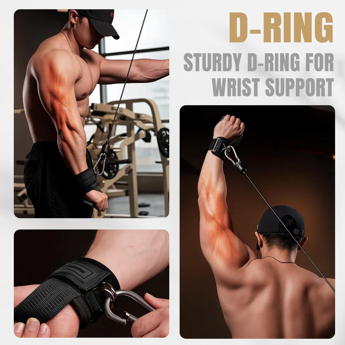 M MANUEKLEAR Black Lifting Straps with Double D-Ring & Padded Wrist Support for Weightlifting, Gym Workouts (Pair, M: 6.3-7.5 inch) - view 5