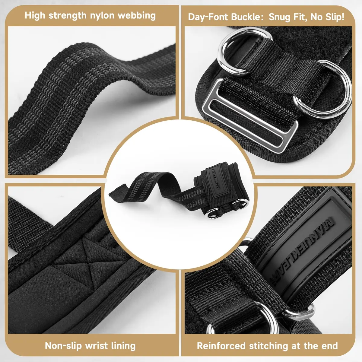 M MANUEKLEAR Black Lifting Straps with Double D-Ring & Padded Wrist Support for Weightlifting, Gym Workouts (Pair, M: 6.3-7.5 inch) - view 7