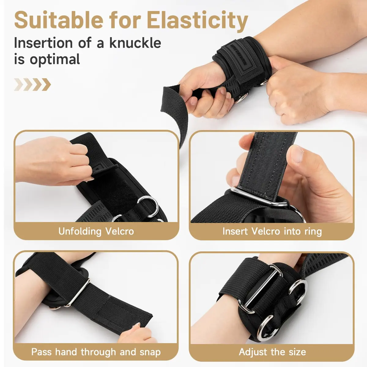M MANUEKLEAR Black Lifting Straps with Double D-Ring & Padded Wrist Support for Weightlifting, Gym Workouts (Pair, M: 6.3-7.5 inch) - view 3