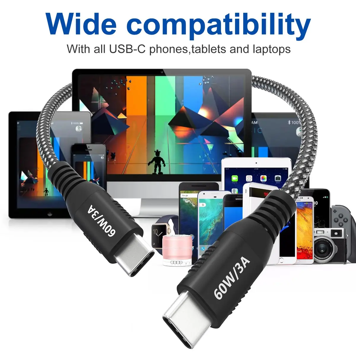 Bawanfa 20ft USB C to USB C Cable | 60W Fast Charging & Durable Braided Design - view 6