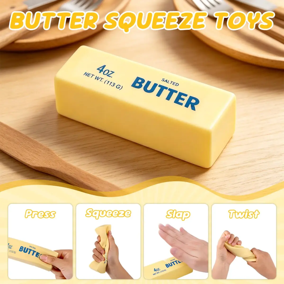 Lyreh Butter Stick Squeeze Toy 14cm (5.51in) | Slow Rising PU Fidget Toy for Anxiety Relief - view 3