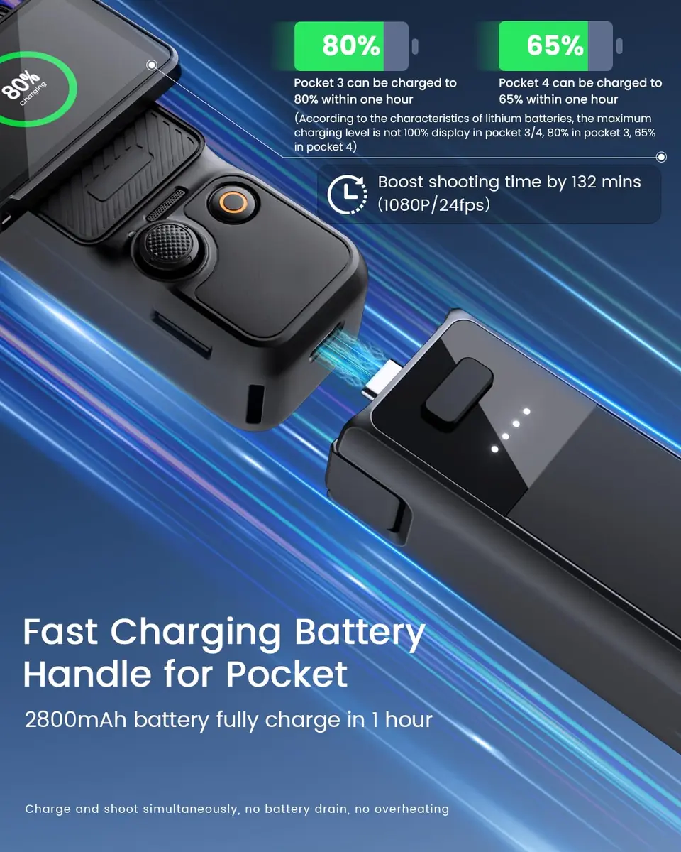 Maectech Fast Charging Battery Handle 2800mAh (10.36Wh) for DJI Osmo Pocket 3/4 | Extends Shooting Time by 132 Minutes - view 2