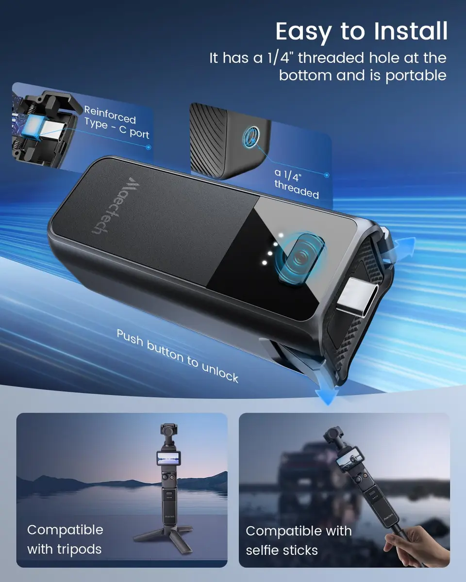Maectech Fast Charging Battery Handle 2800mAh (10.36Wh) for DJI Osmo Pocket 3/4 | Extends Shooting Time by 132 Minutes - view 4