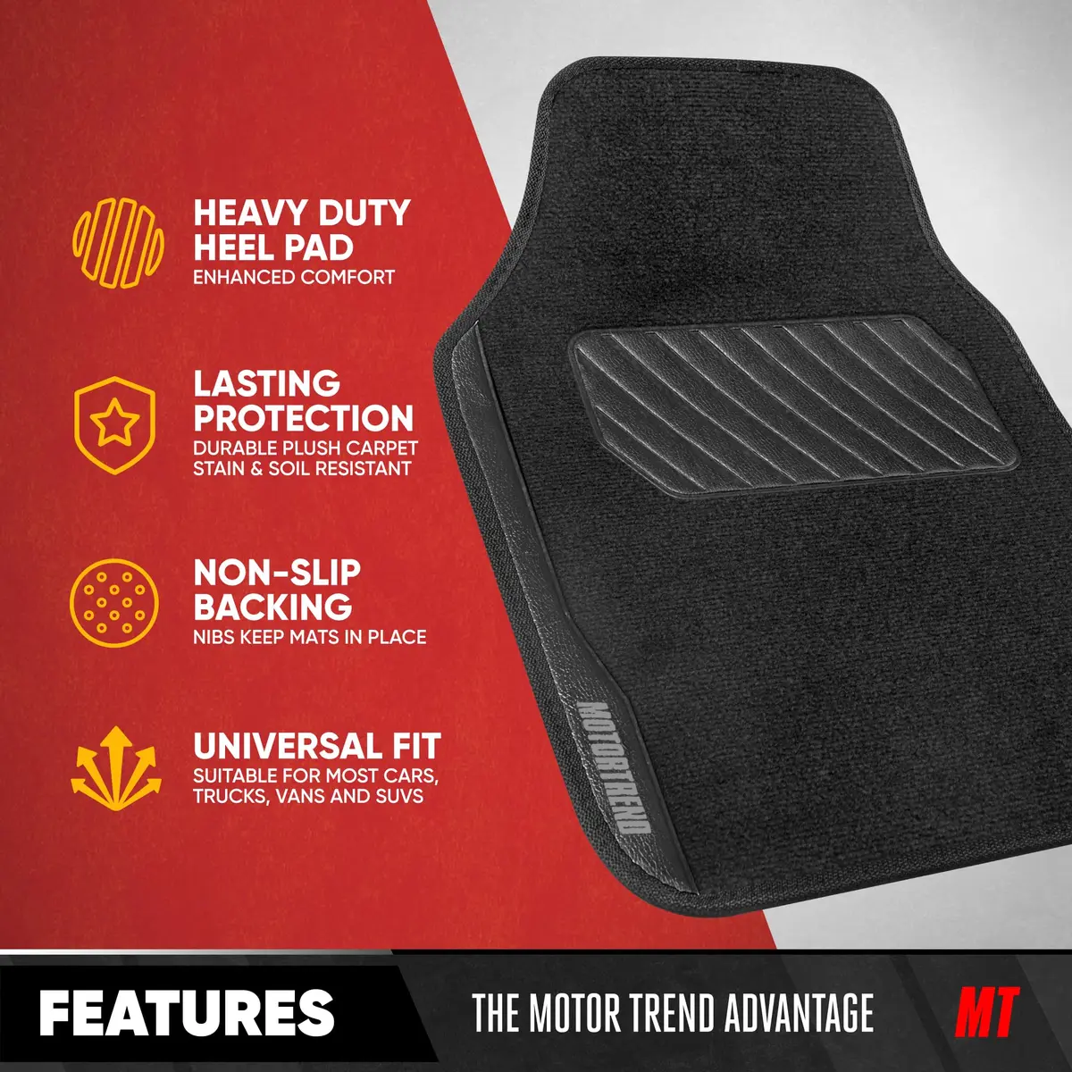 Motor Trend SpeedSeries Carpet Car Floor Mats Set - Versatile Fit for Cars, Trucks, SUVs, Vans 25.75in x 17.5in | All-Weather Durable Design - view 3
