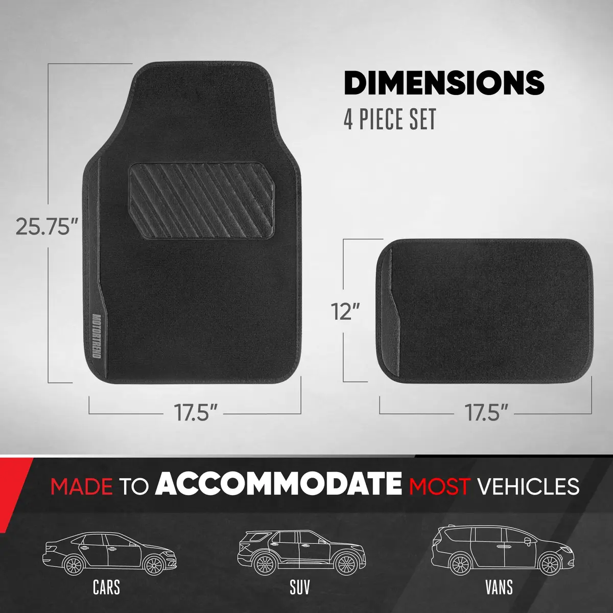 Motor Trend SpeedSeries Carpet Car Floor Mats Set - Versatile Fit for Cars, Trucks, SUVs, Vans 25.75in x 17.5in | All-Weather Durable Design - view 4