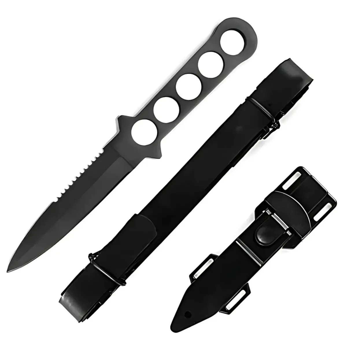 MASTER USA Diving Knife, 9-Inch Overall, 4.25-Inch Mirror Polish Blade, Stainless Steel Handle Leg Strap (Black) | 4.25-inch Blade, Full Tang - main product image