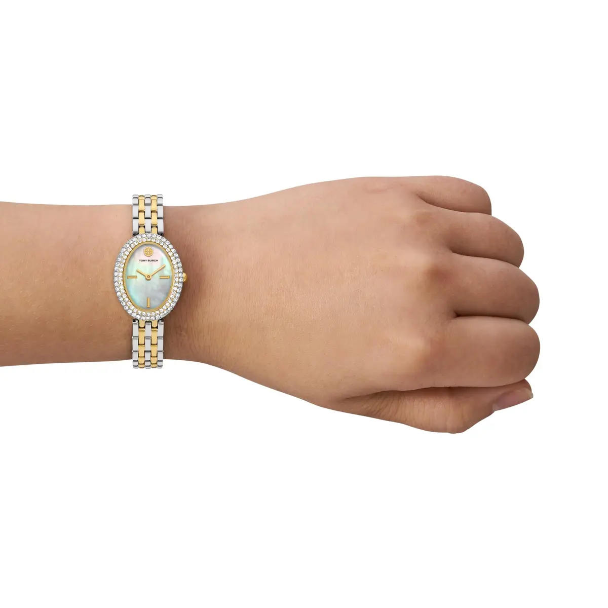 Tory Burch Women's Oval Two Tone Bracelet Watch 28mm | Mother-of-Pearl Dial & 30m Water Resistance - view 4