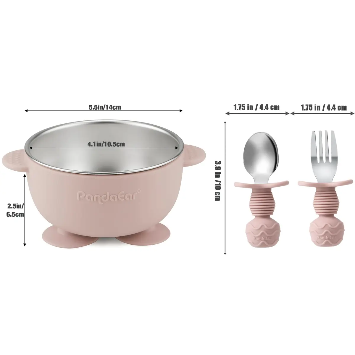 PandaEar Baby Feeding Set | Stainless Steel Plates & Bowls with Silicone Utensils | Toddler Tableware (Pink & Blue) - view 5
