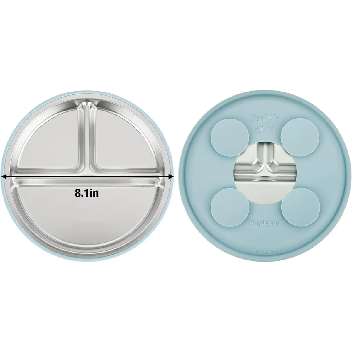 PandaEar Baby Feeding Set | Stainless Steel Plates & Bowls with Silicone Utensils | Toddler Tableware (Pink & Blue) - view 4