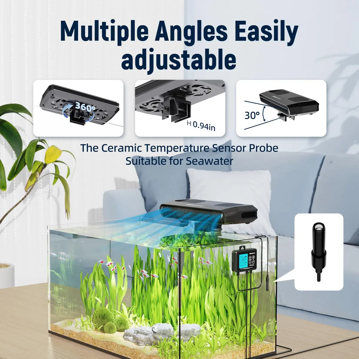 AQUASMITH Aquarium Chiller Fan with Temperature Control | Silent, Auto Start/Stop, 3-Speed Modes for Fish & Coral Tanks - view 6