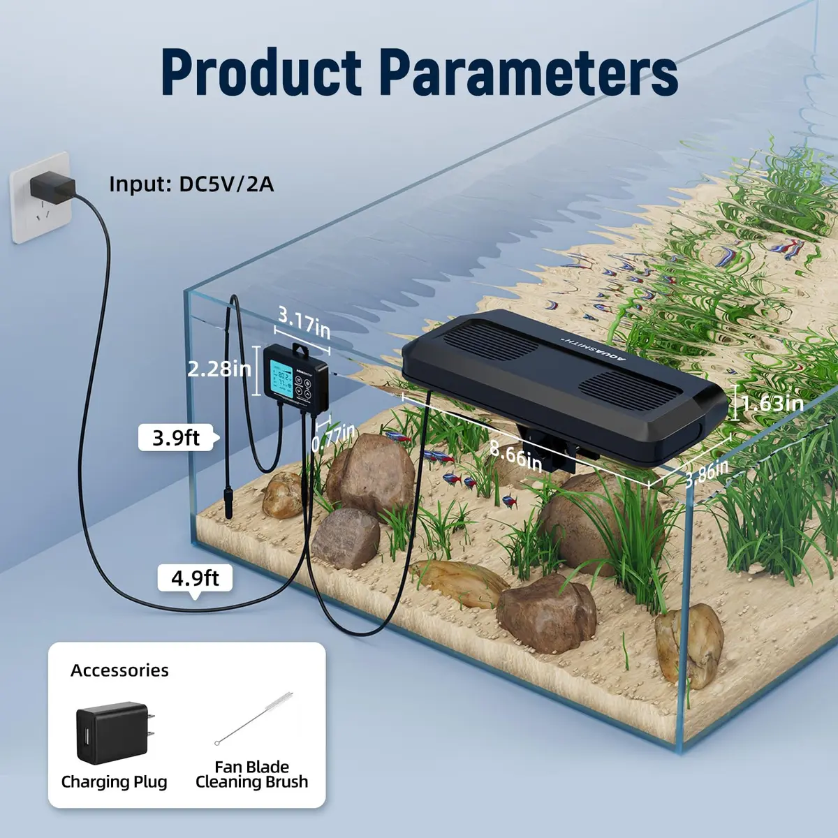 AQUASMITH Aquarium Chiller Fan with Temperature Control | Silent, Auto Start/Stop, 3-Speed Modes for Fish & Coral Tanks - view 7